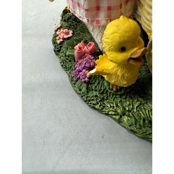 Vintage Ceramic Bunny Figurine Pink Checkered Dress Basket Flowers Chicks READ - Picture 10 of 10